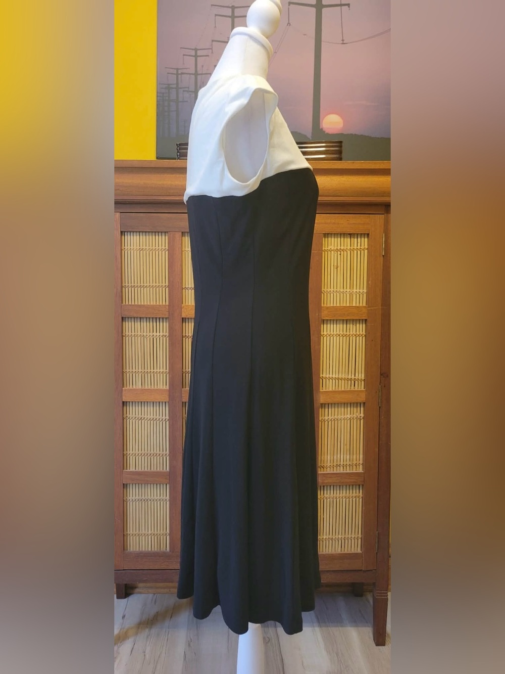 Chaps Black and White Cap-Sleeve Dress - Picture 2 of 6